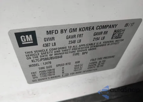 2018 Chevrolet Trax Lt z USA, uszkodzony, nr VIN KL7CJPSB8JB545948